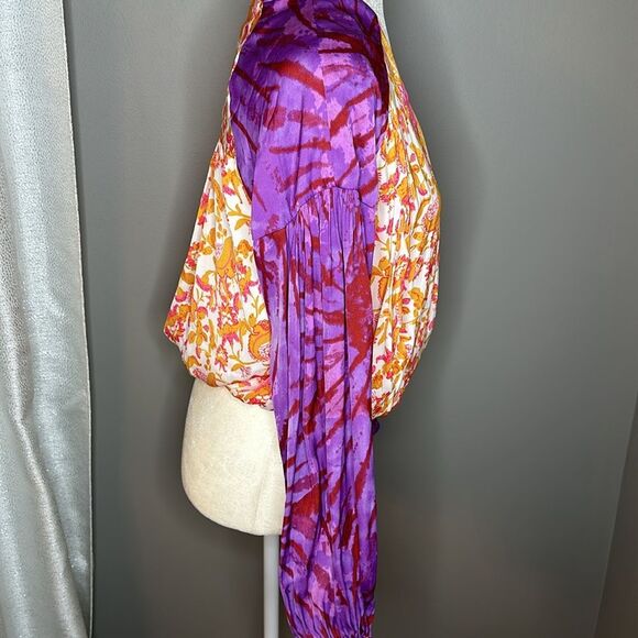 Free People Cruisin Together multi Print yellow and purple blouse size XS - Picture 10 of 12